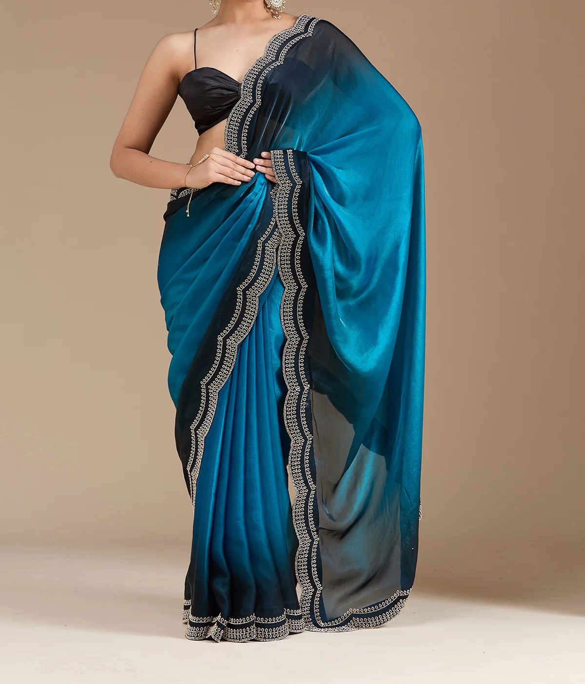 Red Stonework (Gold) Tissue Saree