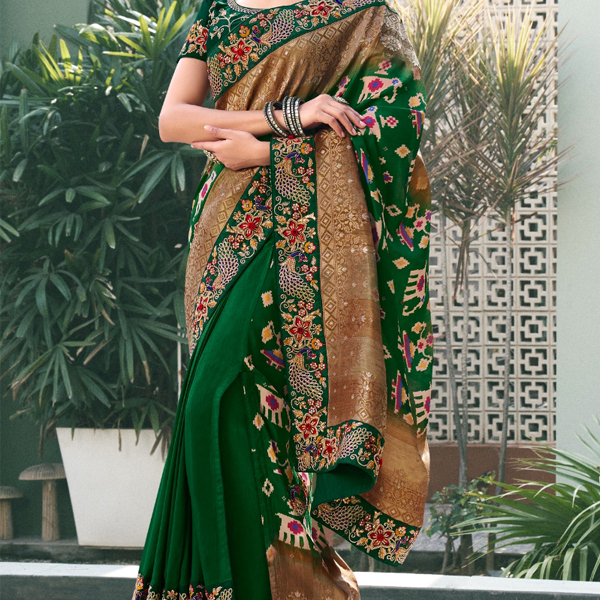 Onion Green Mirrorwork Silk Saree