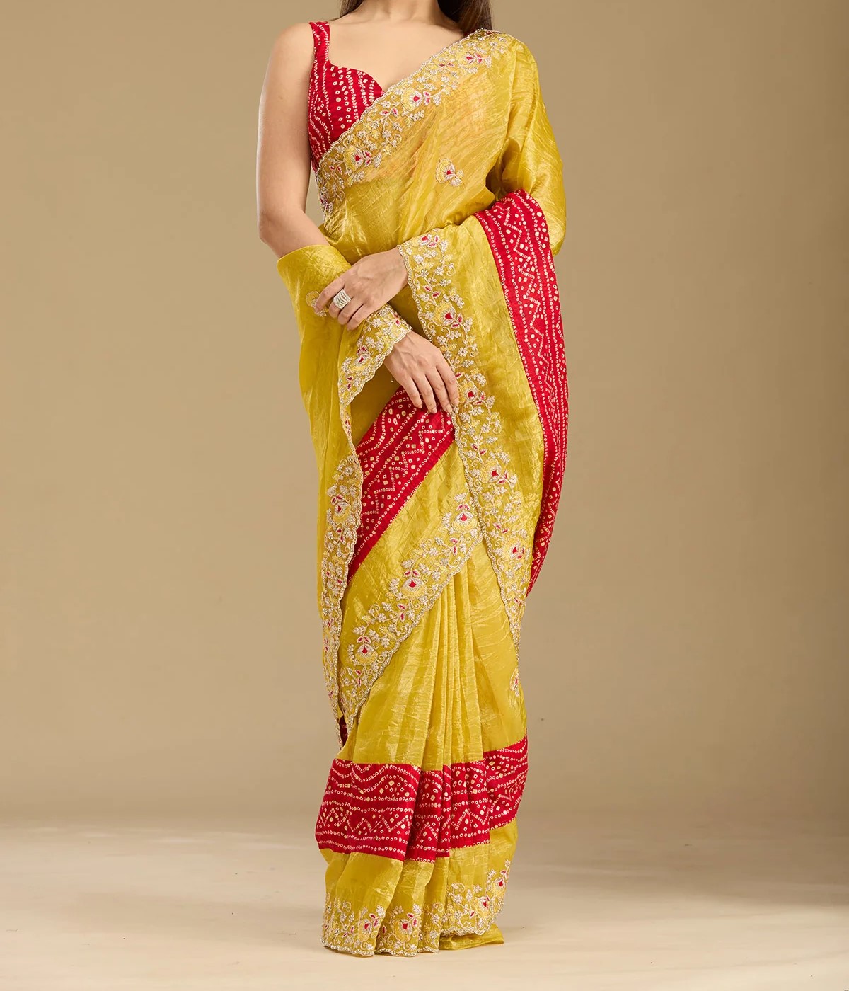 Mustard Zariwork (Gold) Tissue Saree