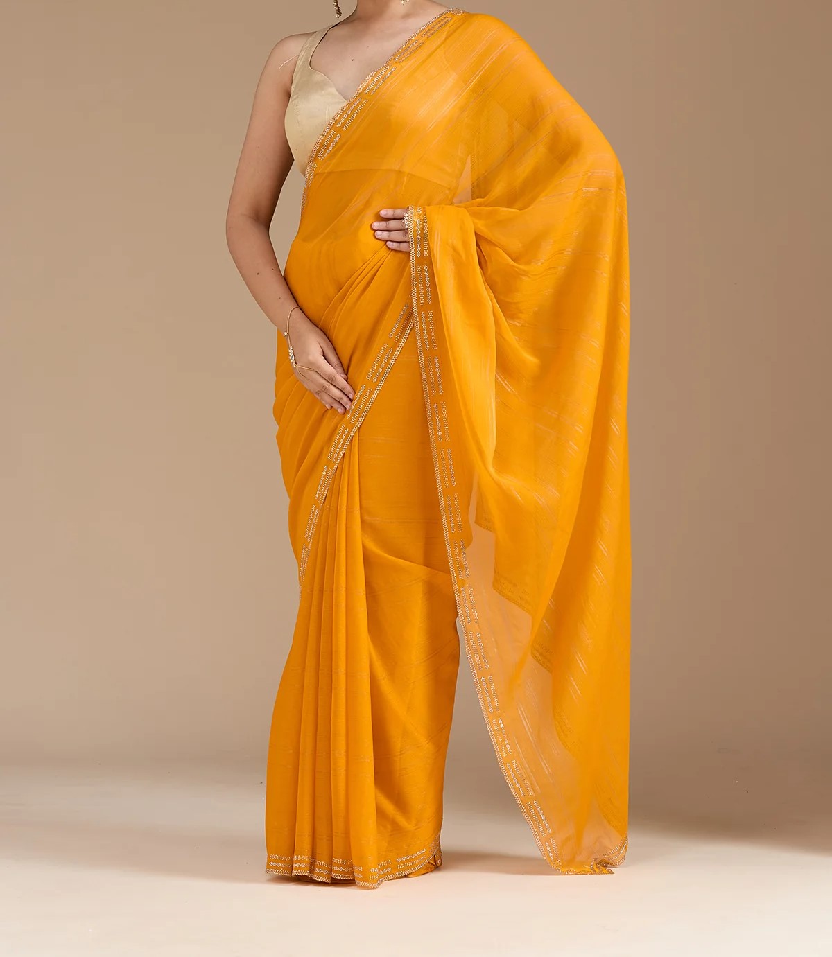 Yellow Stonework (Gold) Chiffon Saree
