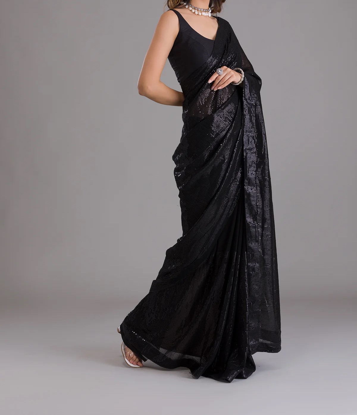 Black Sequins Georgette Designer Saree