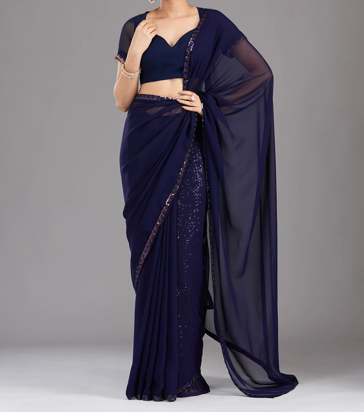Royal Blue Sequins Georgette Saree