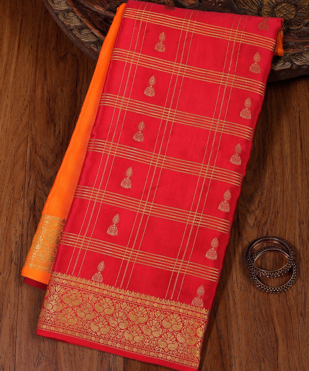 Orange Zariwork Pure Crepe Silk Saree