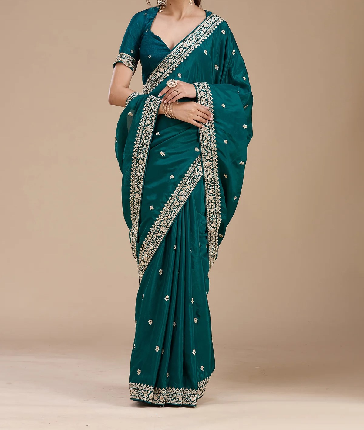 Rama Green Cording Satin Saree