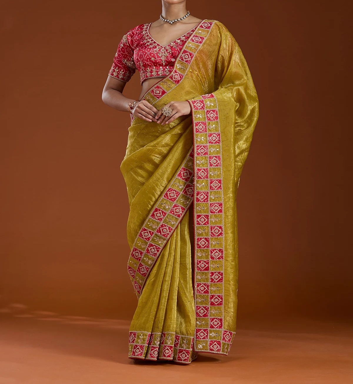 Lemon Yellow Gotapatti Tissue Saree