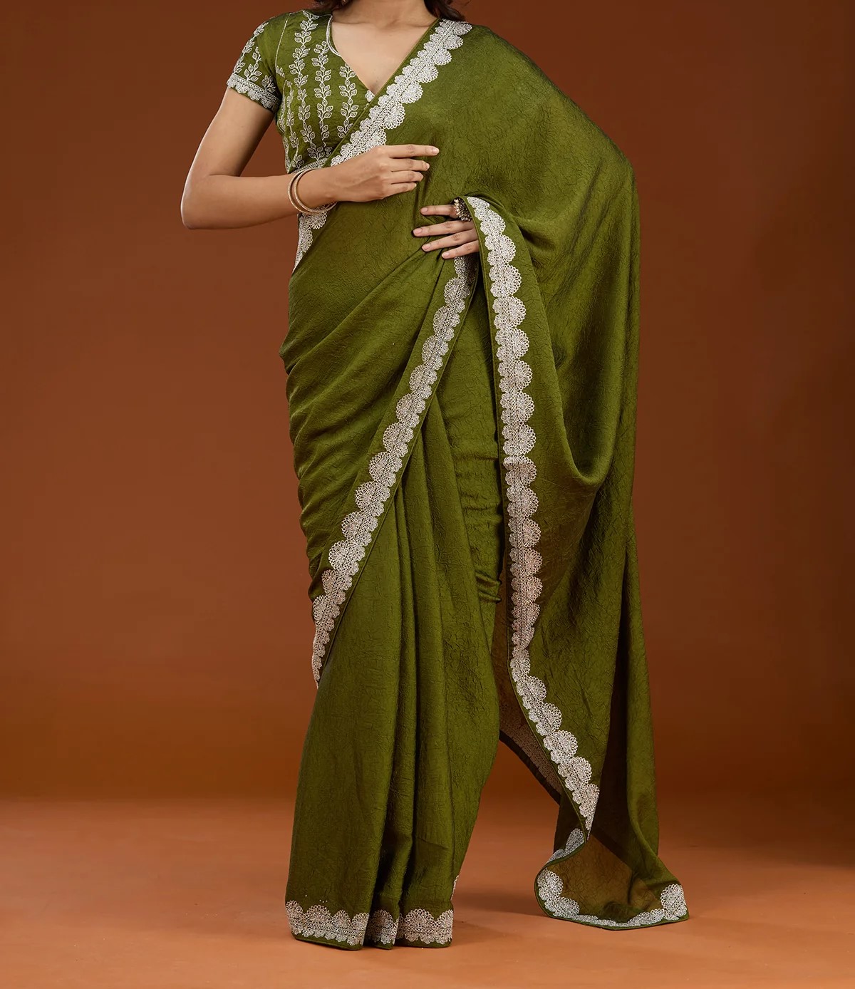 Mehendi Zariwork (Silver) Soft Raw Silk Saree