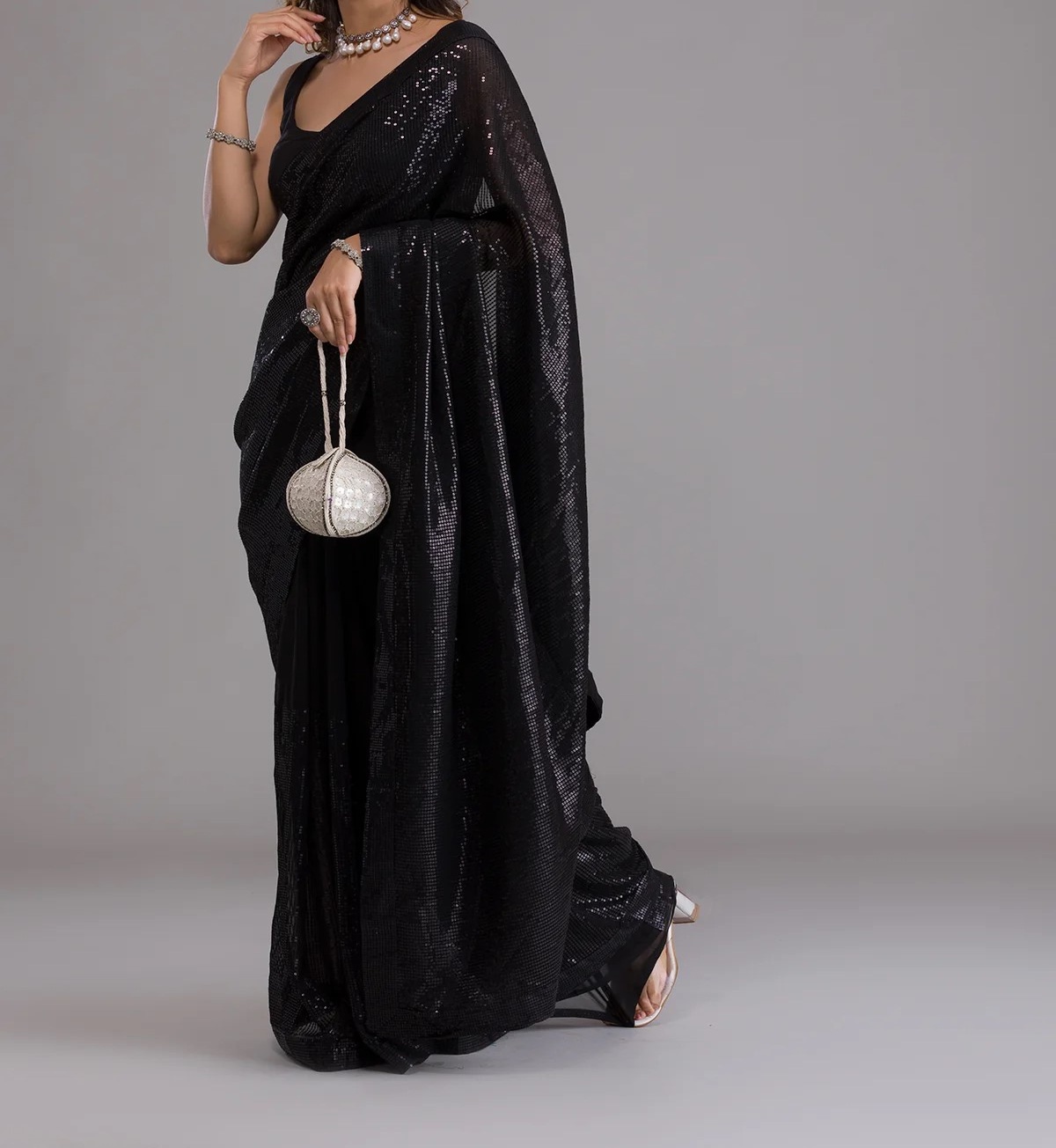 Black Sequins Georgette Designer Saree