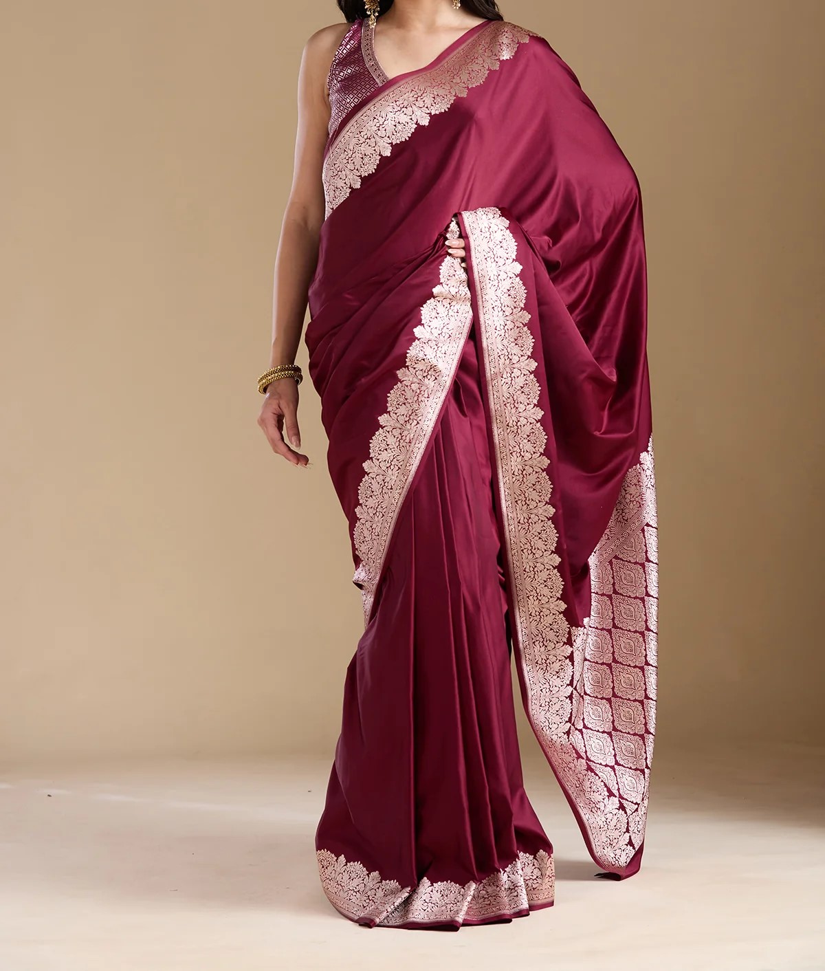Maroon Zariwork (Gold) Banarasi Silk Saree