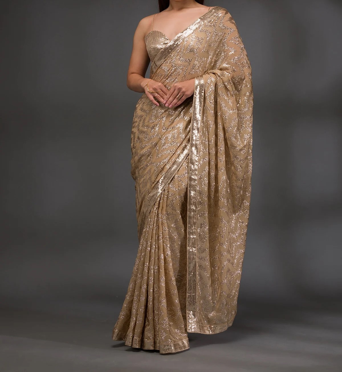 Gold Sequins Georgette Saree