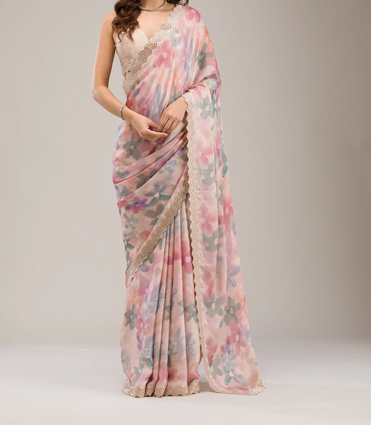 Beige Stonework Georgette Saree