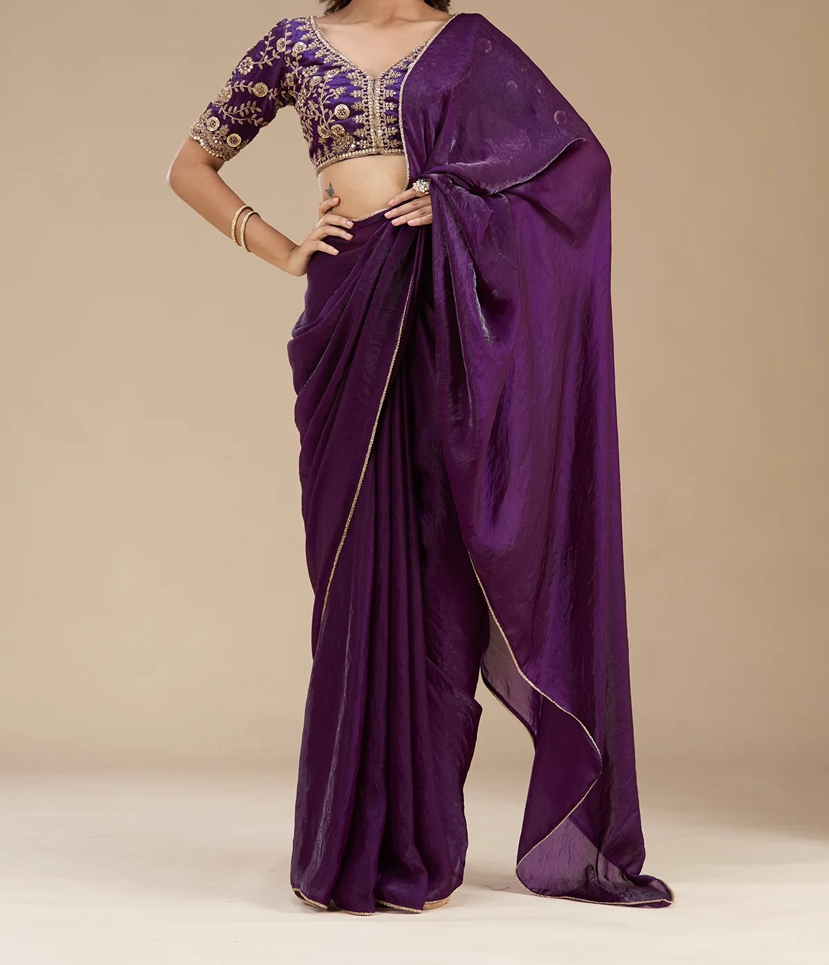 Purple Sequins Tissue Saree
