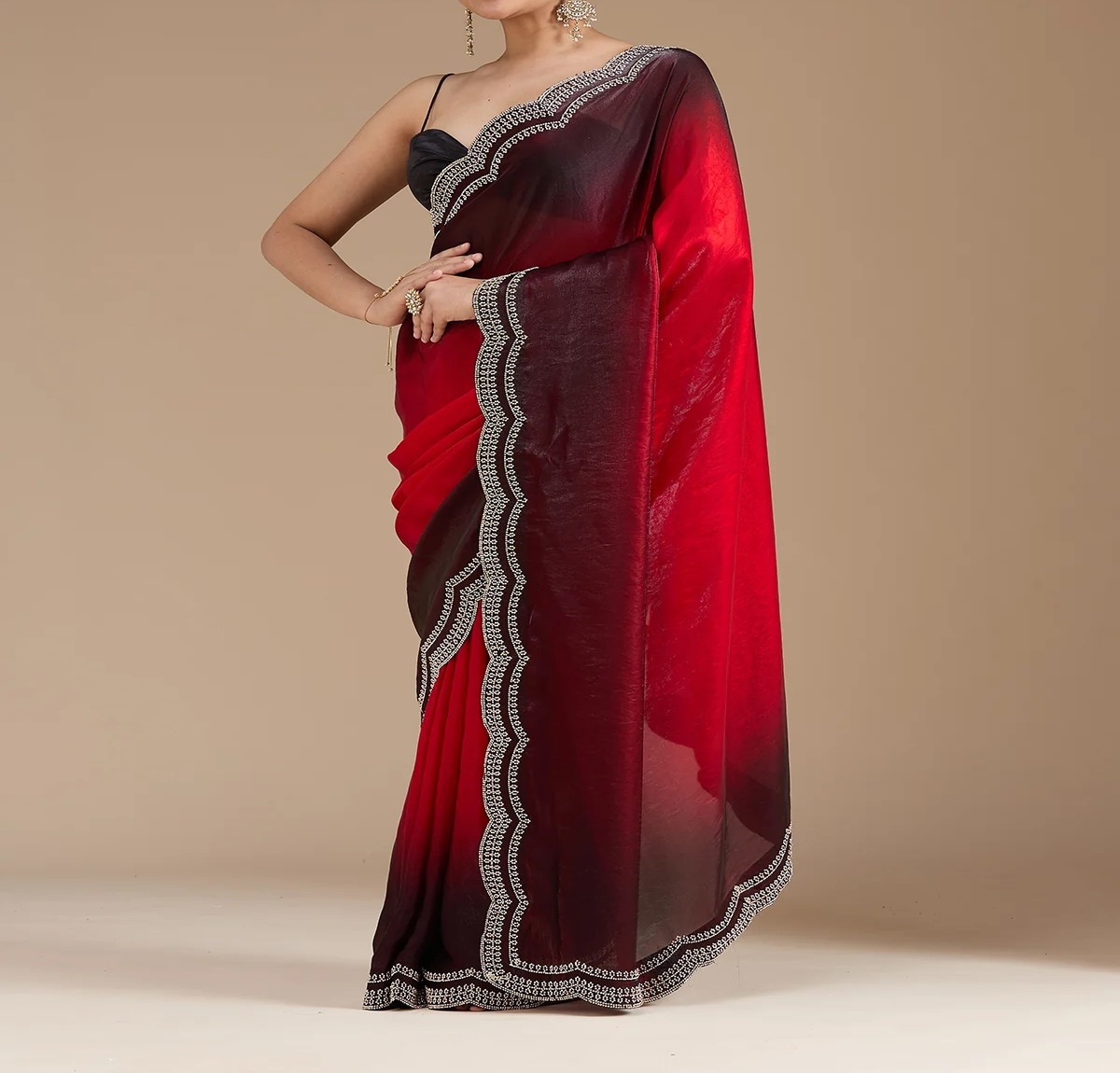 Red Stonework (Gold) Tissue Saree