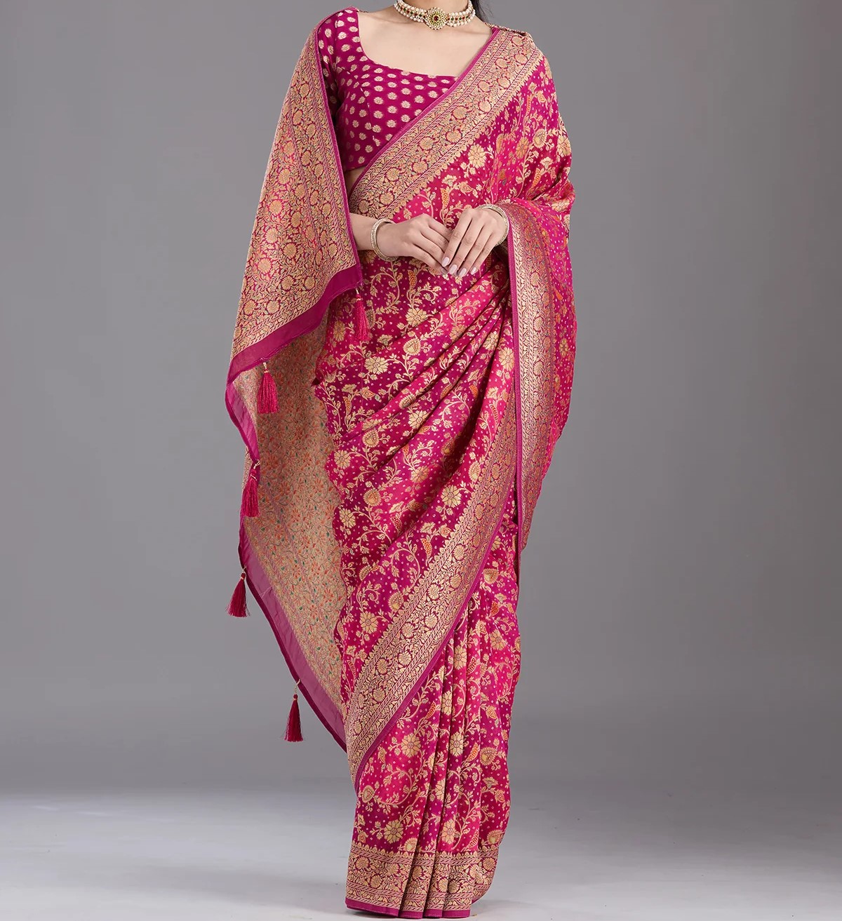 Rani Pink Banarasi Silk Saree